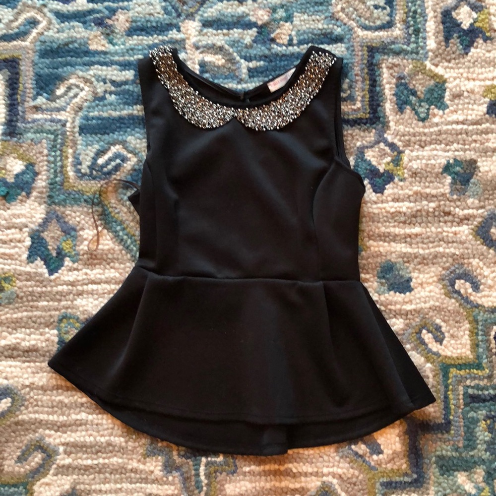 Black Beaded Peplum Top